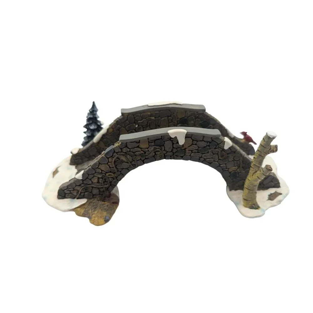 VTG Lemax Village Collection Olde Stone Bridge Polyresin Snow Scene